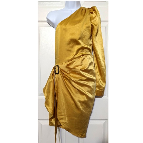 NWT Lovers + Friends Ana One Shoulder Mini Dress Yellow Gold Size Medium (M) - Picture 3 of 6
